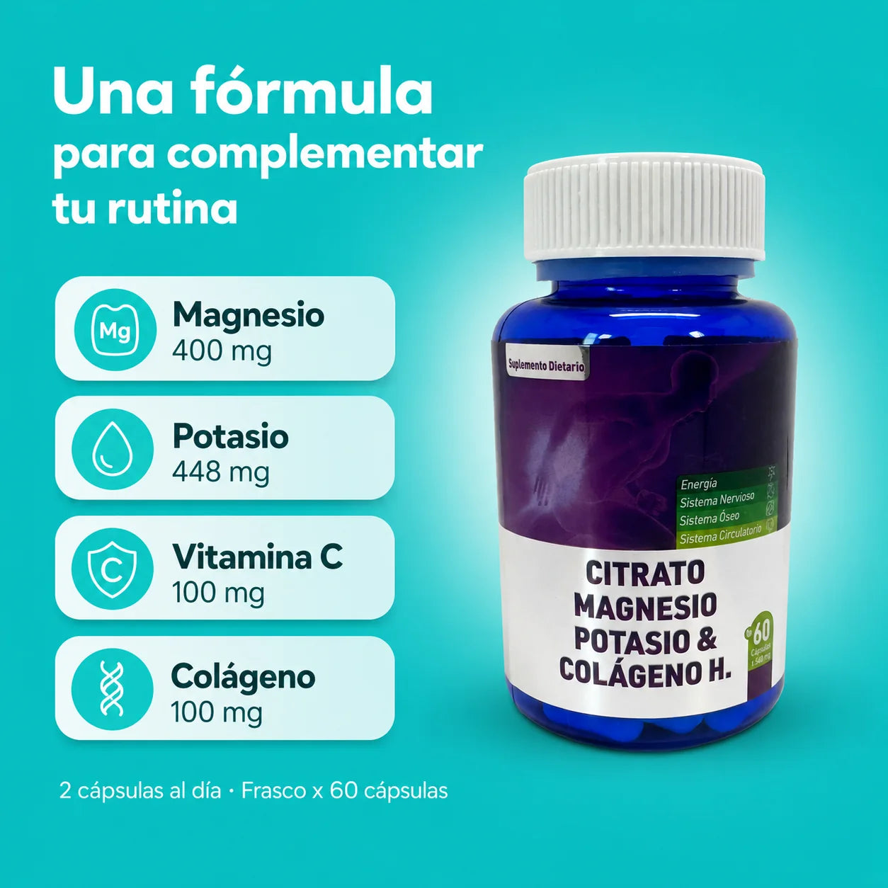 Fórmula de Citrato Kaupi con magnesio potasio vitamina C y colágeno